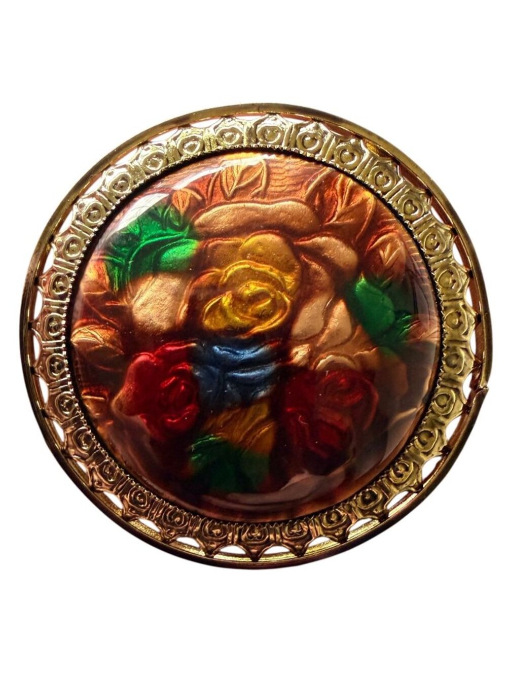 Vintage Reverse Carved Lucite Brooch Gold Tone Floral Pin 1950s New Old Stock